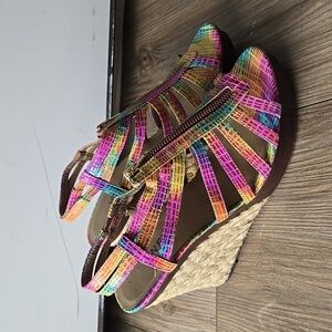 NWOT Vaneli Rainbow Animal Print Espadrilles Wedges